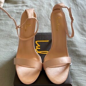 Lulu’s Ella Heel Sandal Size 8 Nude Satin. Prom, Wedding, Formal.